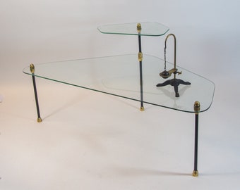 Mesa auxiliar de cristal | Dos niveles | Creaciones Enrique | Diseño francés | años 60