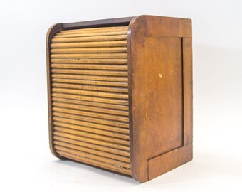 Antique roller shutter cabinet | Solid oak | small desk cabinet