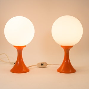 Midcentury table lamp | Orange base | Large white opaline glass | Vintage 70's | 2 available