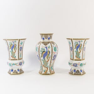 Garniture of vases | Bareuther Waldsassen | Peacock decor | Vintage 70's
