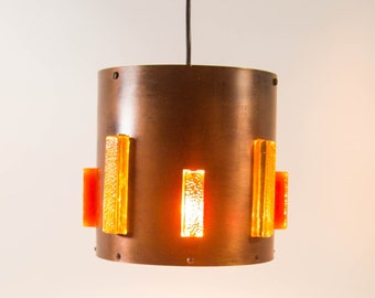 Midcentury pendant lamp | Copper with colored glass | Danish design | Vintage 60's