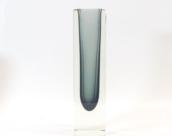 Murano Sommerso glass | XL vase | Gray and clear glass | Vintage 60's