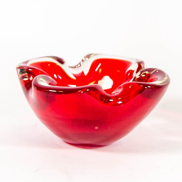 Glass art |  Murano ashtray | Fiery red