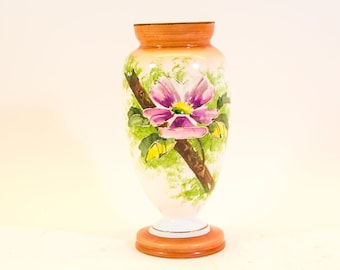 Vintage vase | Opaline glass |  Floral decor | Hand painted | vintage 70's