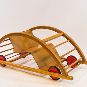 Hans Brockhage Schaltwagen | SWING CAR: Schaukelstuhl und Go-Kart in einem / Vintage 50er | Sperrholz und Birke