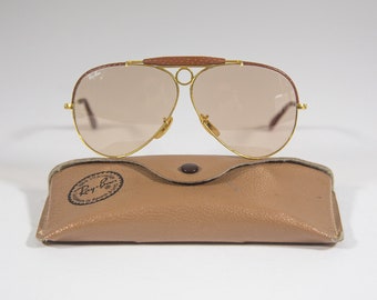 Ray-Ban Leathers Shooter | Cuero marrón claro | Lentes fotocromáticas | Bausch & Lomb | vintage de los años 80