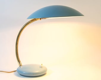 Classic space-age desk lamp | Gooseneck arm | Light blue | vintage 60's