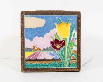 Porceleyne Fles | Wall plaque | Colored flower fields | Cloisonne tile | Vintage 50's