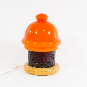 Vintage table lamp | orange glass | black perforated metal | Vintage 70's