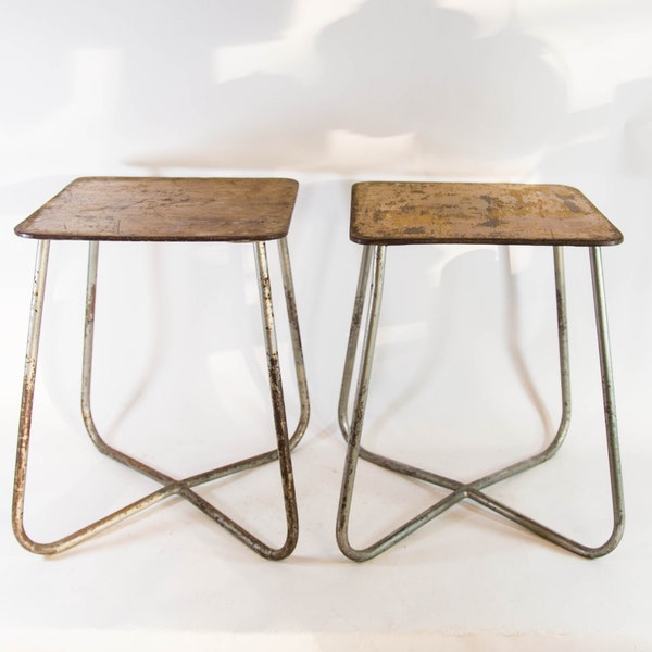 Industrial stool | Plywood seat | Well worn | Vintage 50's | 1 LEFT