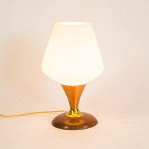 Midcentury table lamp | Philips | Copper and teak | Frosted glass | Vintage 50's