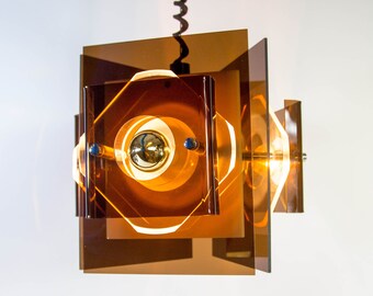 Space-age pendant lamp | Herda | Smoked acrylic | Triangle shape | Vintage 70's