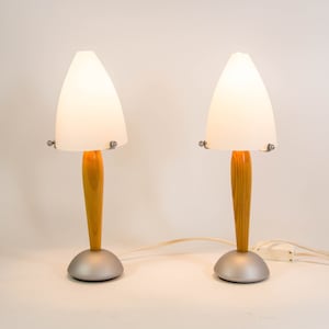 Set of 2 mushroom lamps | White opaline glass | vintage 80&#39;s