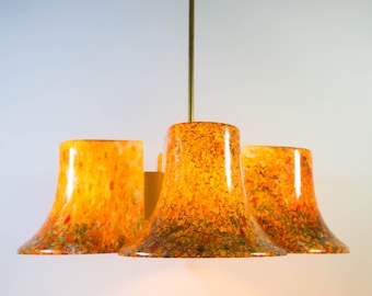 Postmodern pendant lamp | Peill & Putzler | Yellow and white glass | vintage 70's