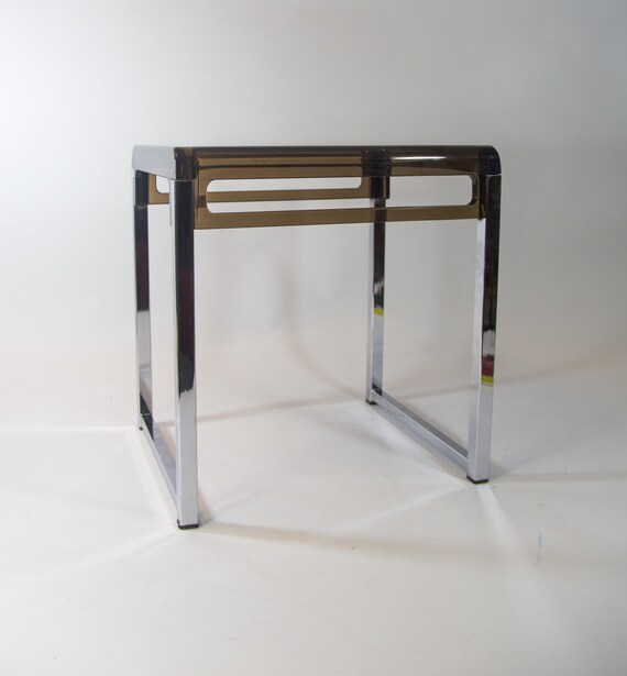 ヴィンテージ クロム スモーク ガラス サイドテーブル スペース