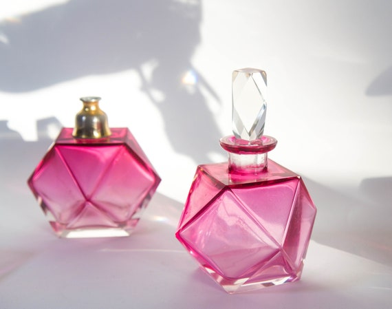 Art Deco vanity set | Pink glass | Geometric shap… - image 5
