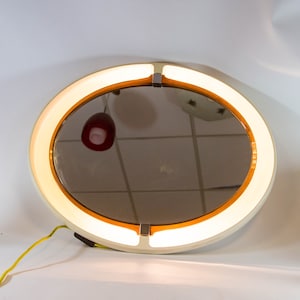 Allibert bathroom mirror | Backlit | Smoked acrylic | Vintage 70&#39;s | Strange oval shape