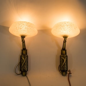 Art deco wall lamps | bronze applique | clouded glass | set of 2 |