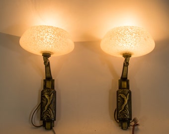 Art deco wall lamps | bronze applique | clouded glass | set of 2 |