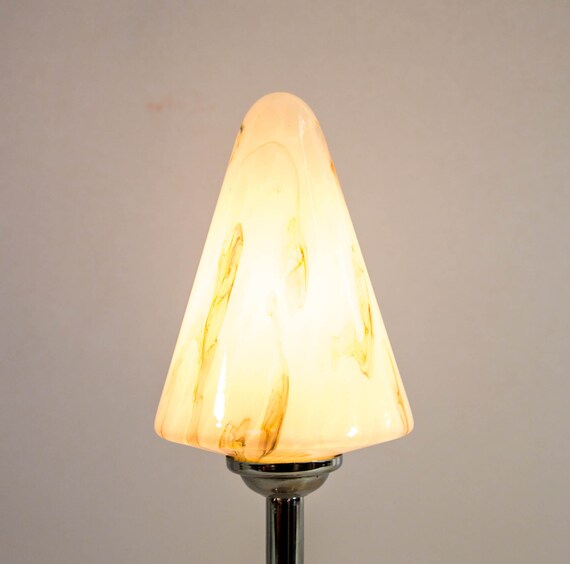 Art deco table lamp | White marbled glass | Chrome base | 1920's Art deco table lamp | White marbled glass | Chrome base | 1920's