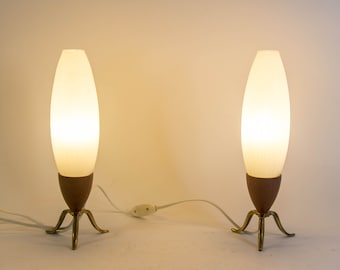 Set of 2 bedside lamps | Pinstripe glass | Tripod base | Italian design | Vintage 60's