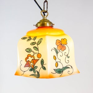 Art deco pendant lamp | Opaline glass | Flower decor | vintage 30&#39;s
