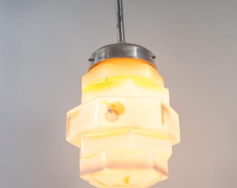 Lámpara colgante art déco | Cristal opalino | Forma octogonal | Decoración abstracta | Estilo vintage de los años 30