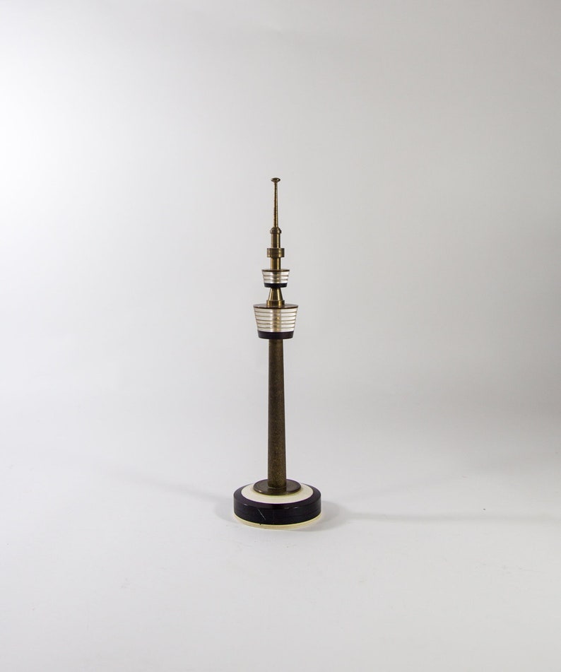 Midcentury desk ornament TV tower in Dortmund Glass and brass Vintage 60's image 1