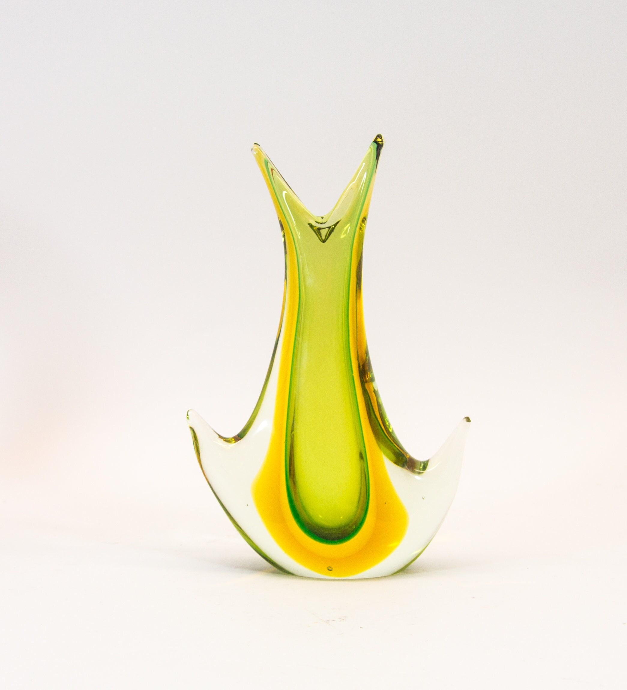 Murano Sommerso Vase | Yellow and Green Glass | Weird Shape