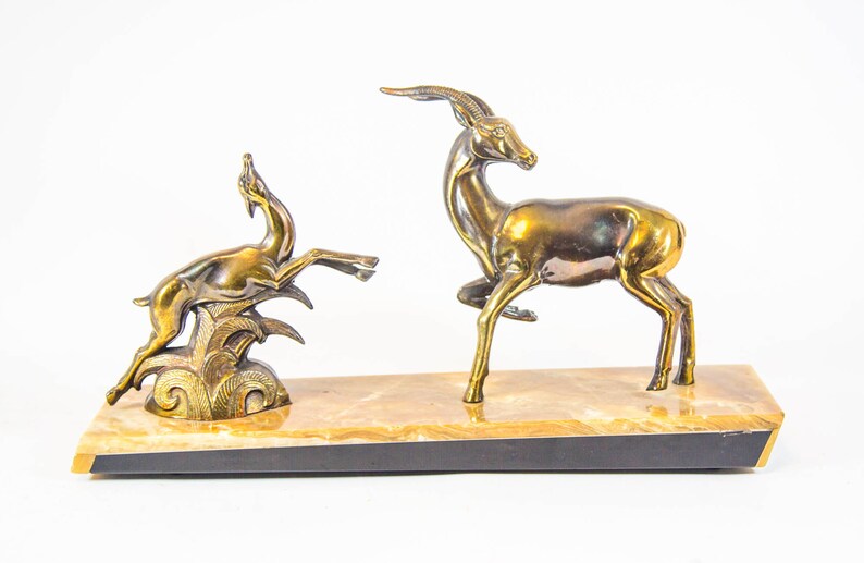 Art Deco Statue Deer and Fawn Marble Base Etsy