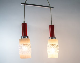 Double pendant lamp | Textured glass | vintage 70's