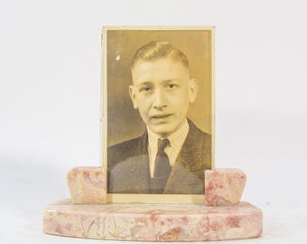 Art déco-tavelram | Beige och rosa marmor | Vintage 30-tal