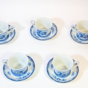 Blå ros fint porslin | Lisper & Mann | Set med 5 koppar och fat | vintage 60-tal