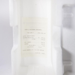 May include: A white receipt with black text from UROOM & DREESMANN GRONINGEN. The receipt shows a purchase of a portable audio/tel device for &pound;299.00, with a total of &pound;399.00. The receipt also shows a breakdown of the cost, including &pound;300.00 for the device, &pound;100.00 for cash, and &pound;1.00 for change. The receipt is dated 10/05/3 14:45.
