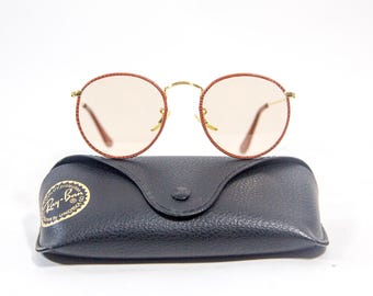 Ray-Ban Round Leather | Brown changeable lenses | W0779 | original case | WEIRD! | vintage 80's