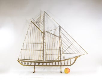 Curtis Jeré | 3D-skeppsmodell | Mässing | Signerad | vintage 70-tal