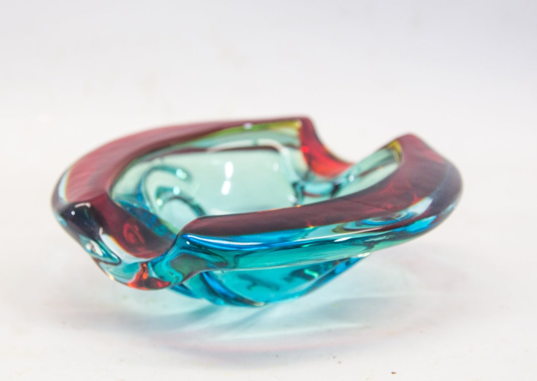 Murano Geode Bowl | Flowing Shapes | Blue and Red Glass | Vintage 60's ...