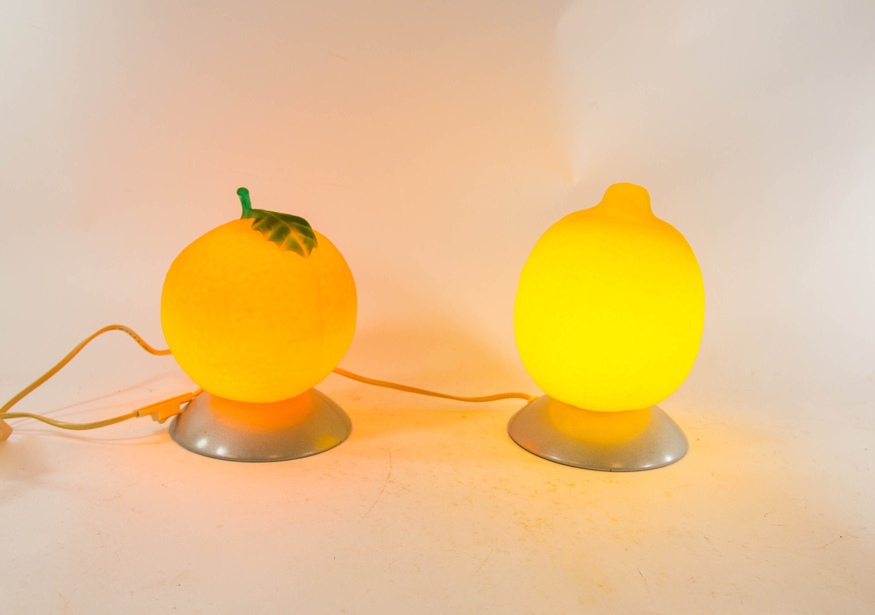 Vintage Fruit Lamps Orange and Lemon Full Glass Vintage 80 s
