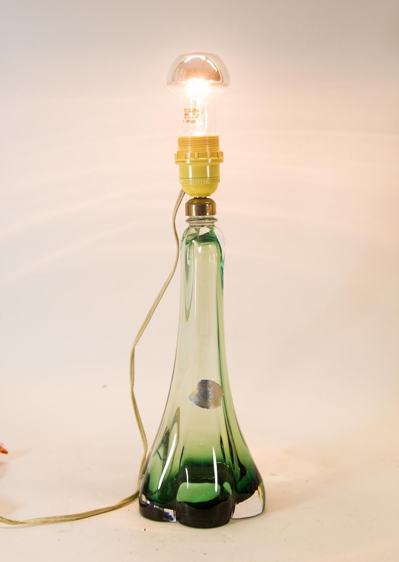 Val St Lambert Lamp Green Crystal Glass Vintage 70's Etsy Australia