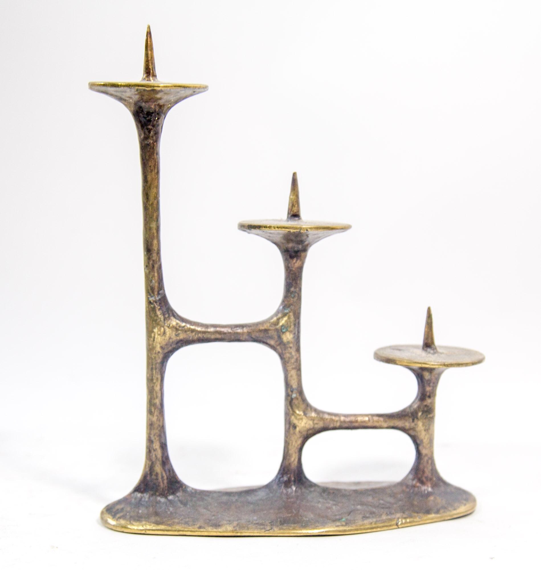Bronze Candlestick | Michael Harjes | 3 Arm Design | Vintage 60's