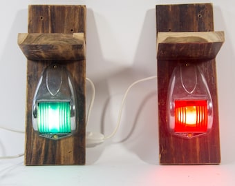 Vintage vägglampa | Bordslampa för sjöfartsnavigering | Träfot