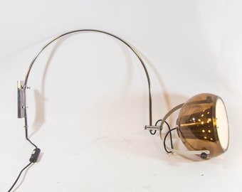 Midcentury wall arc lamp | Dijkstra | Dutch design | Smoked acrylic lampshade | Vintage 60's