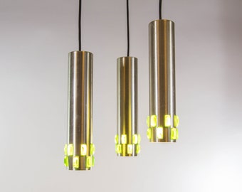 Midcentury ceiling lamp | 3 pendants | aluminium and glass | vintage 60s design