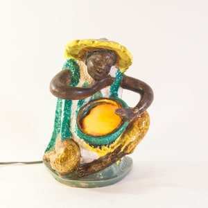 Ceramic table lamp | Djembe player | Cabana decor | Vintage 60&#39;s