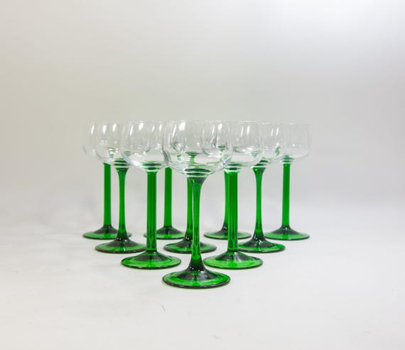 Vintage wine glasses | Luminarc | Green glass base | Vintage 80's