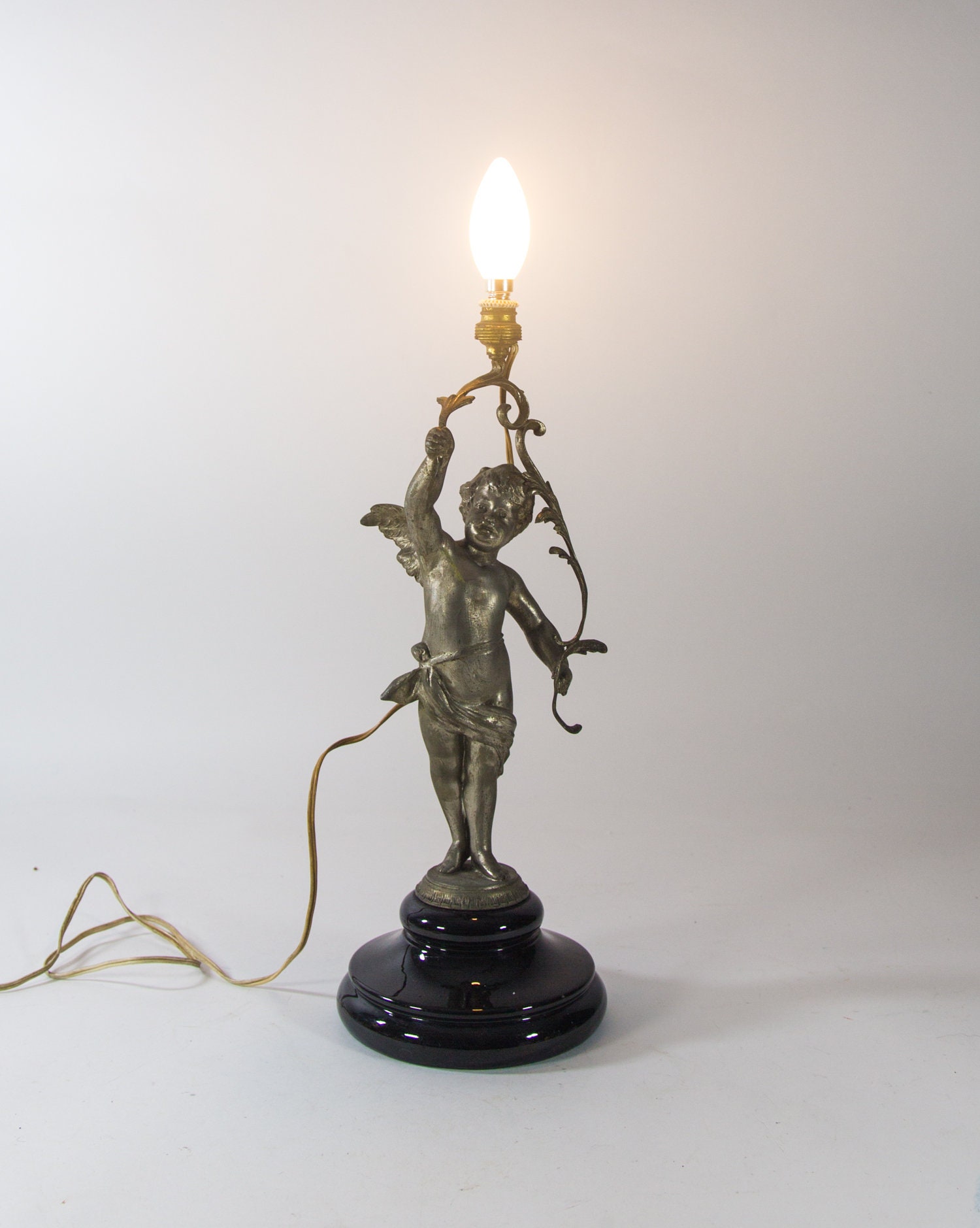 Antique Table Lamp Standing Cherub Late 19th Century - Main Image