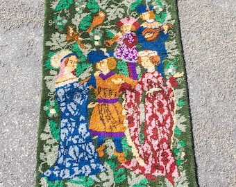 Stor 70-tals väggmatta | Medeltida dekor | handbunden | tjock ull | vintage 70-tal