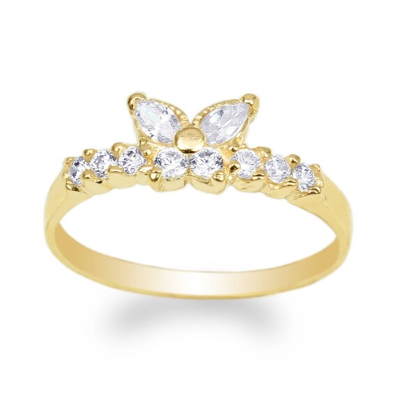 JamesJenny Womens 14K Yellow Gold Butterfly Shaped Band Ring Size 4-10