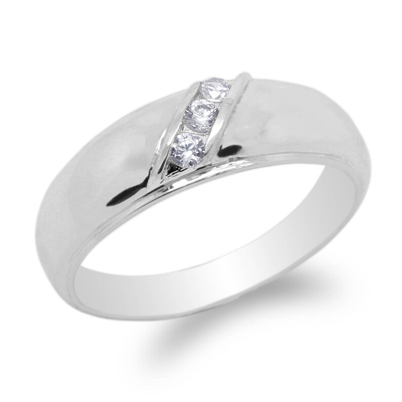 JamesJenny Ladies 10K14K White Gold Round CZ Two Tone Solid Band Ring Size 4-10