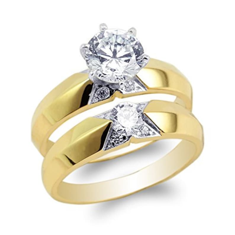 JamesJenny Ladies Duo Set 10K,14K Yellow Gold Simple Stylish Solitaire Ring Size 4-10